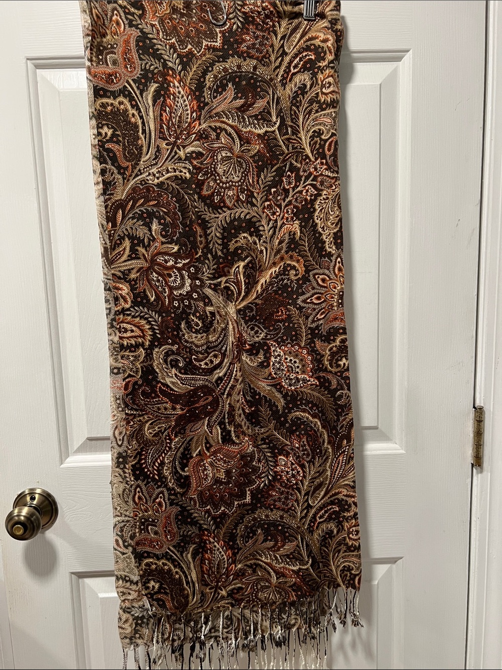 Bohemian Paisley Maxi Skirt with Fringe in Brown and Cream